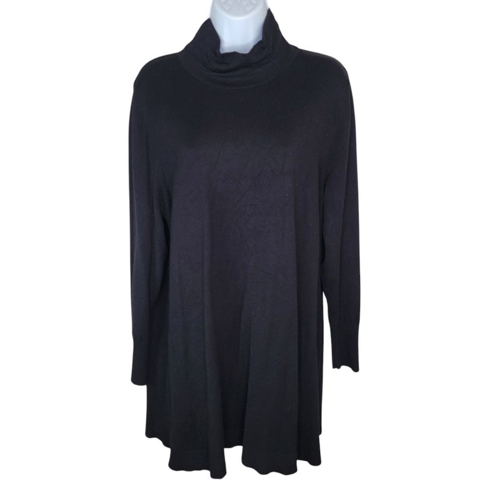 Susan Graver Rayon Nylon Fit & Flare Mock Neck Sweater Black 2X